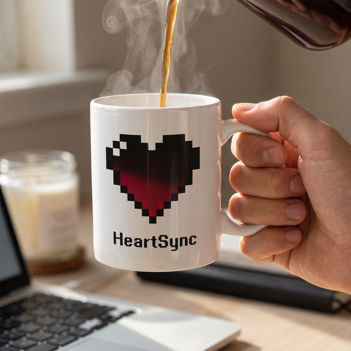 HeartSync Pixel Heart Mug